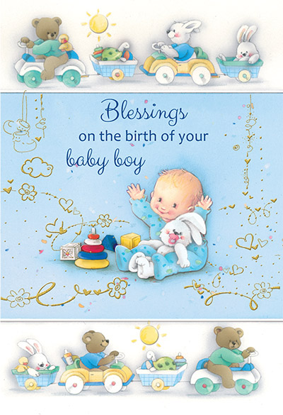 89118 boy birth congratulations - 4 1/2" x 6 3/4" - Gold Foil Decoration and Embossed